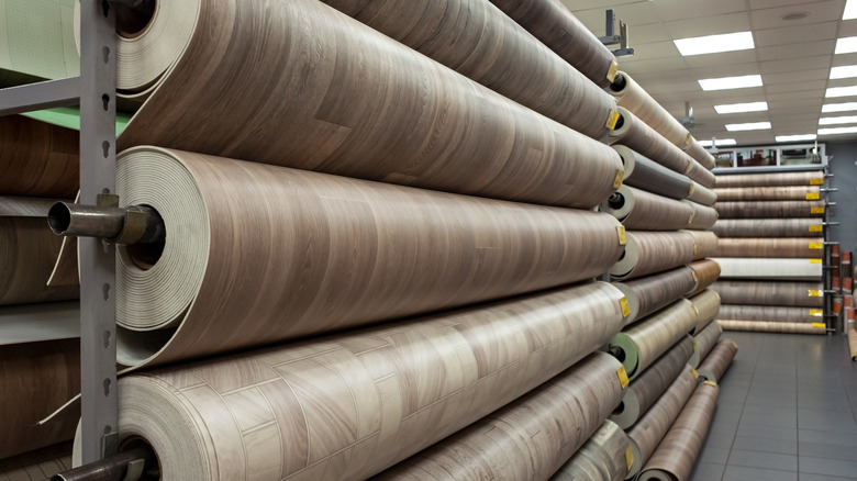 Rolls of linoleum flooring