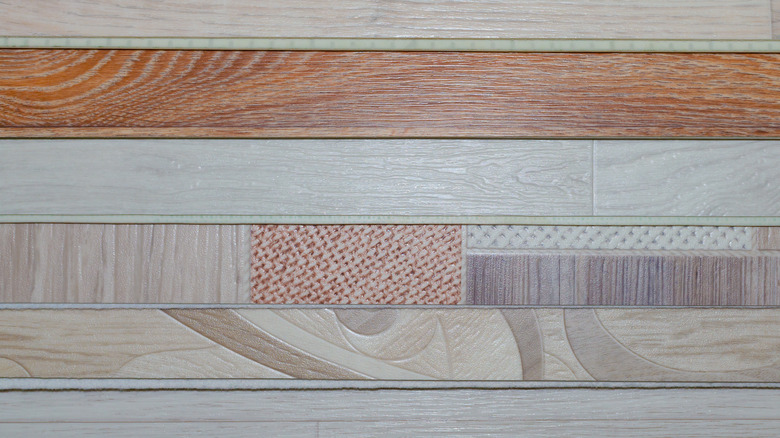 Horizontal swatches of linoleum flooring