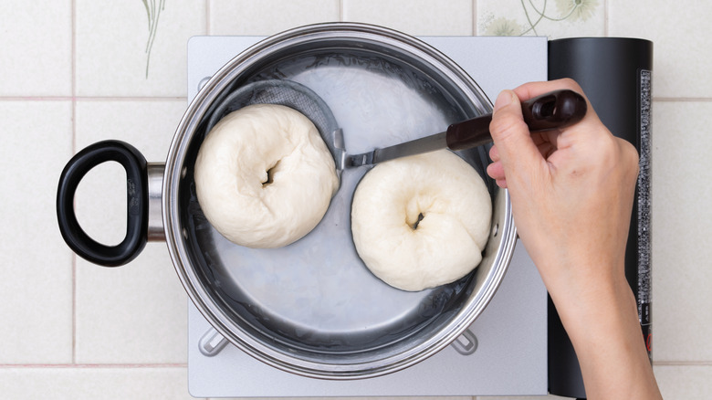 bagels being boiled