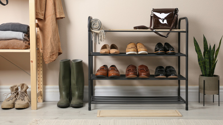 black shoe rack in entryway