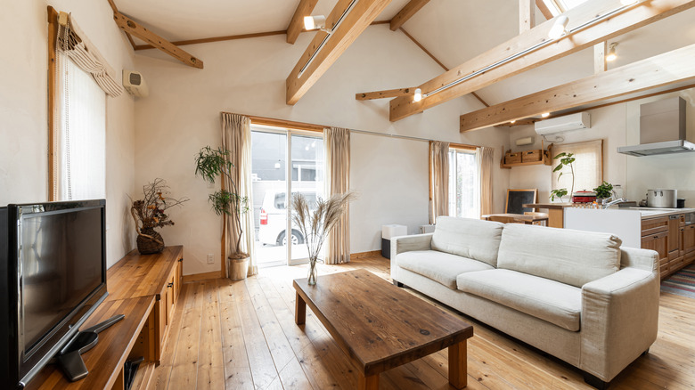 Living room with wooden beams