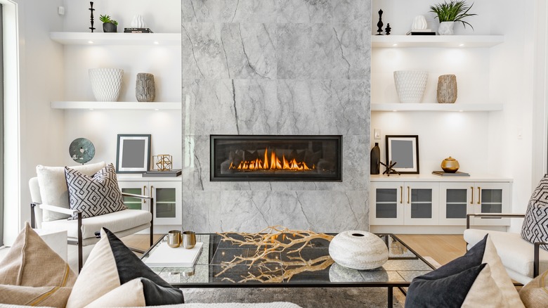 Living room with modern fireplace