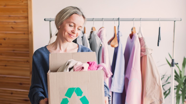 Woman organizing room