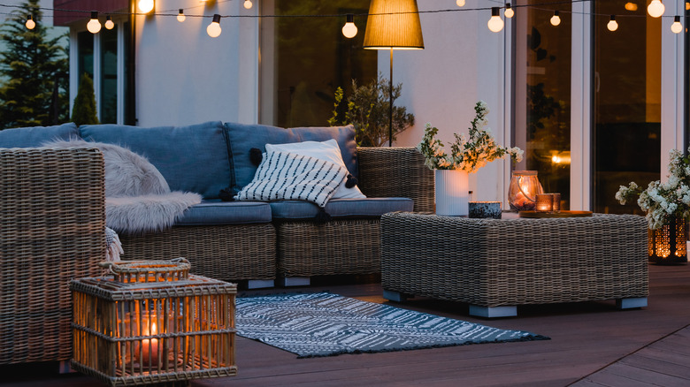 Cozy outdoor patio with sofa