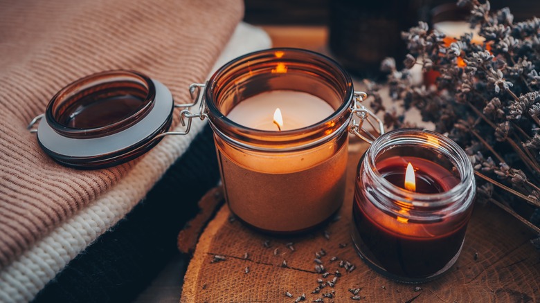 Burning candles in a bathroom