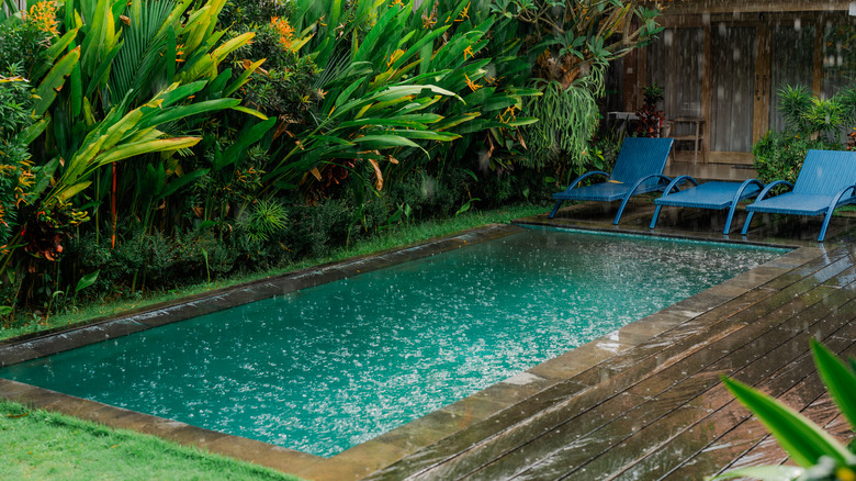 Swimming pool in rain