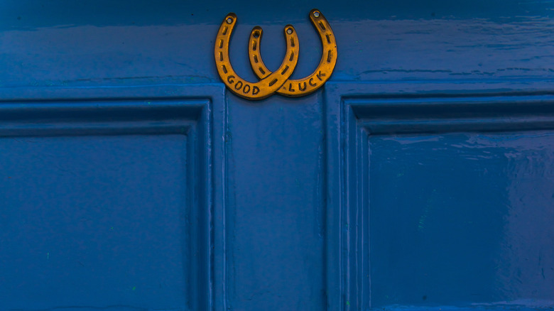 Horseshoe knocker on door