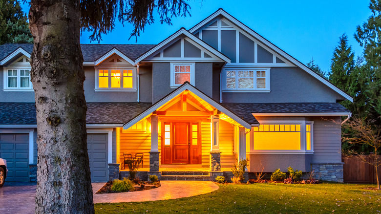 Home with orange porch light