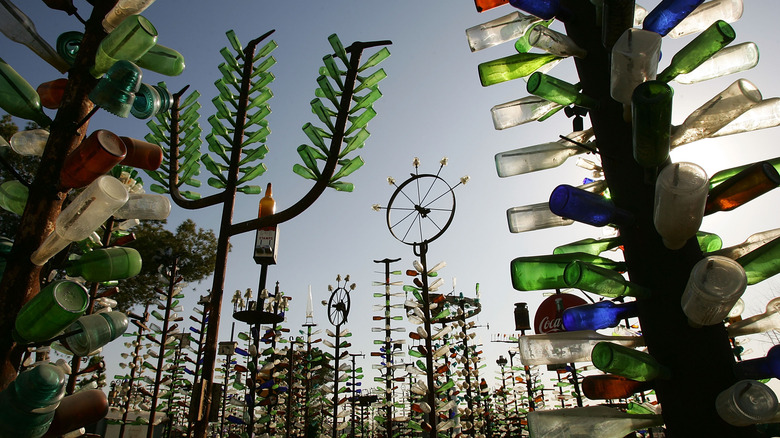 Bottle tree and garden art