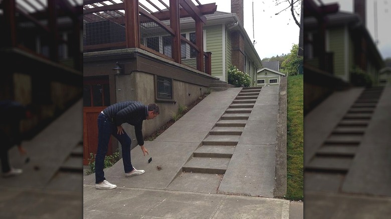 Steep driveway with steps