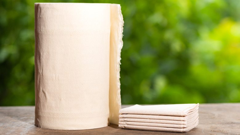 roll of unbleached toilet paper on table