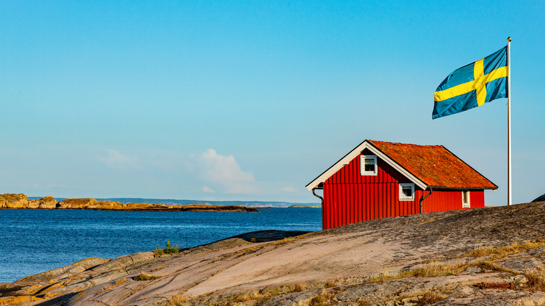 Island house with Swedish Flag