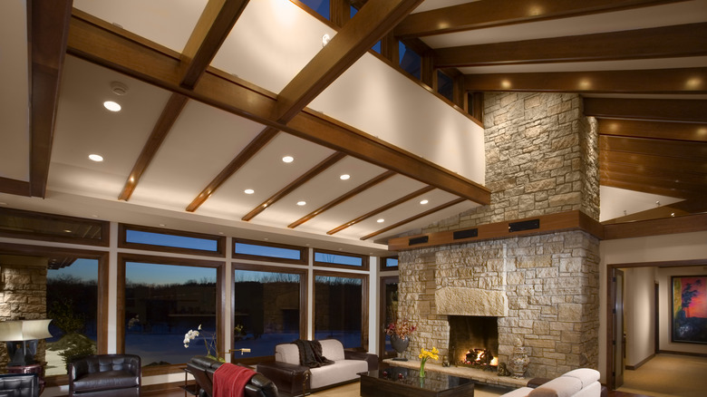 Exposed wood beam ceiling