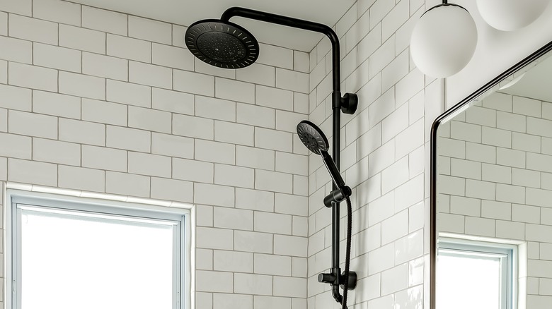 modern exposed pipe in shower