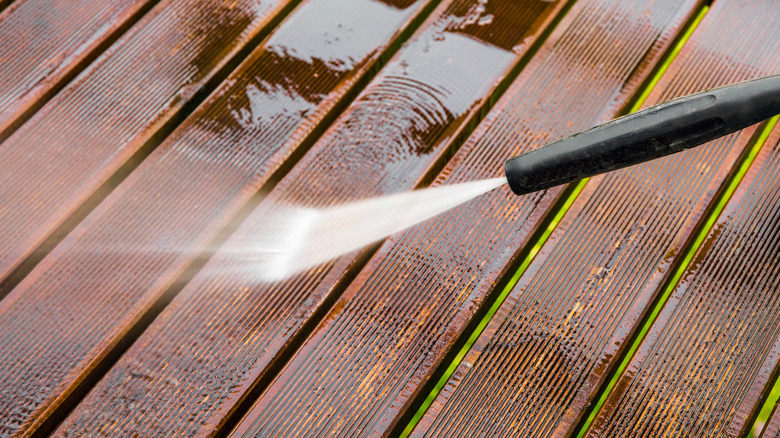 Power washer on porch