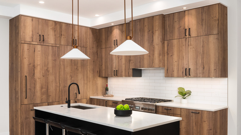 modern, stained wooden kitchen cabinets