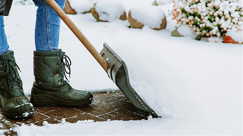 Person shoveling snow from driveway