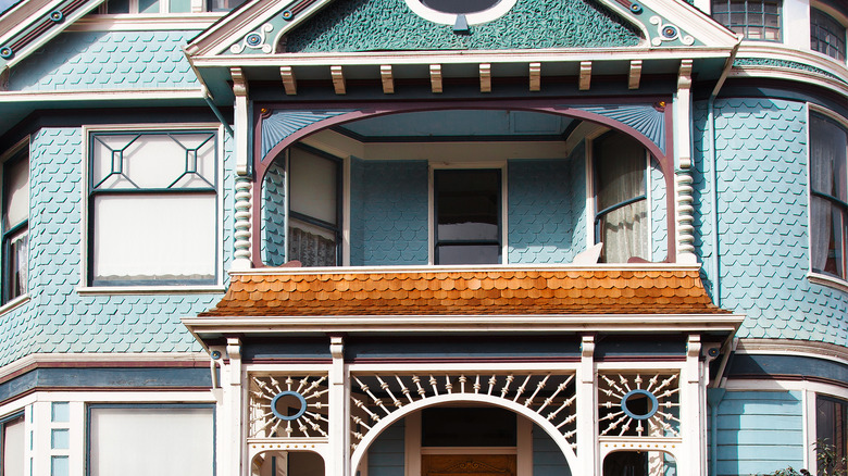 blue gingerbread style house