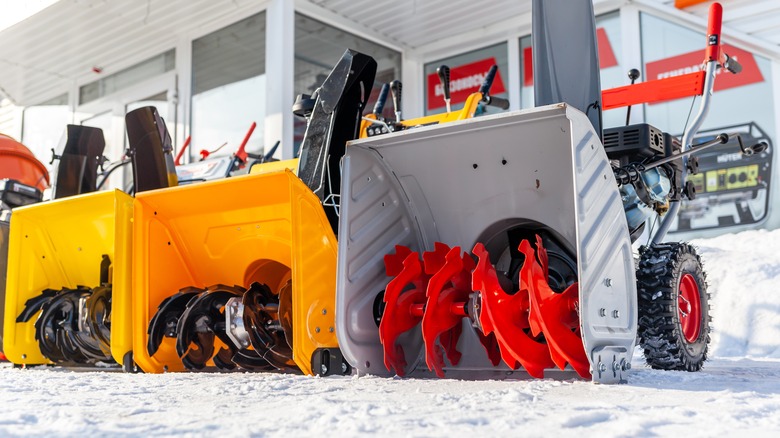 Snow blowers on display