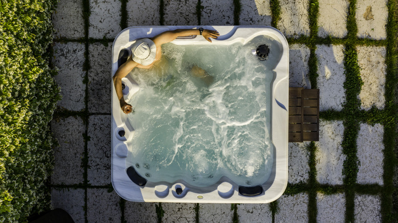 Man in hot tub from above