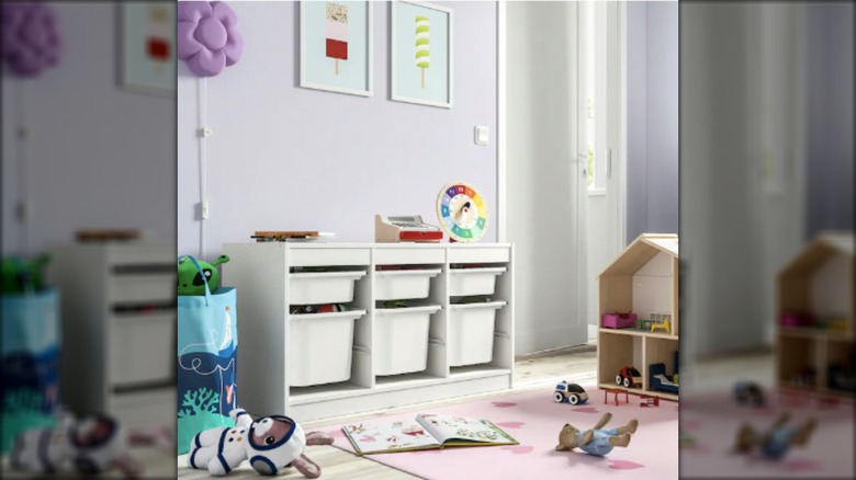 The IKEA TROFAST storage unit in a girl's bedroom.