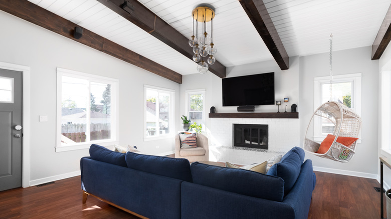 shiplap ceiling with beams