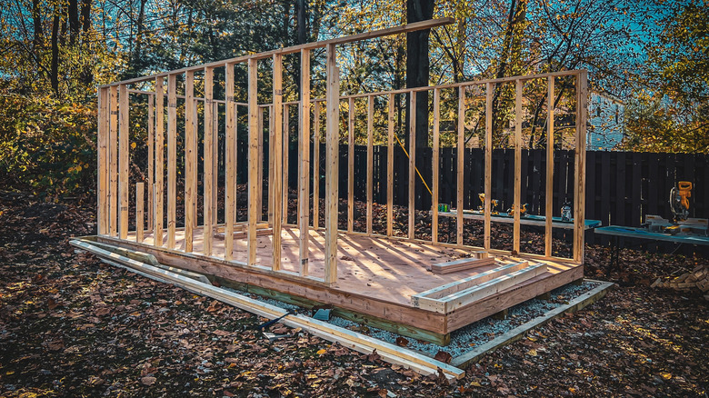 Shed being built on a gravel base