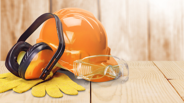 safety gear on wood table