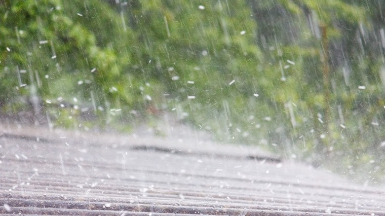 hail bouncing off slate roof