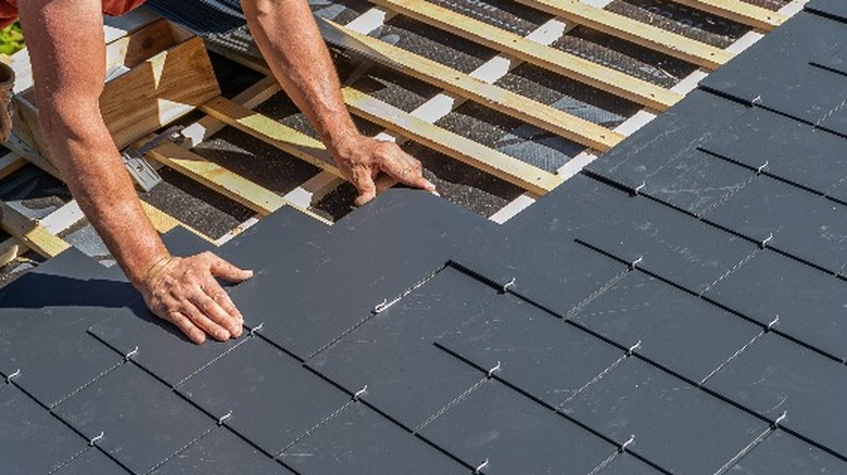 slate roof shingle install