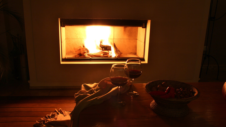 Romantic fireplace setting