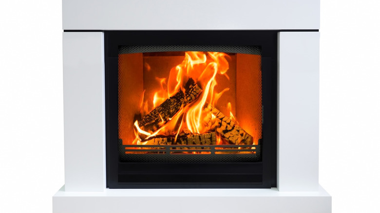 Closeup modern fireplace