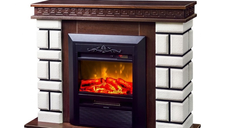 Closeup ventless gas fireplace