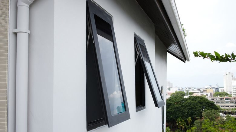 casement windows with black frames