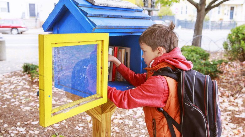 boy at Little Free Library