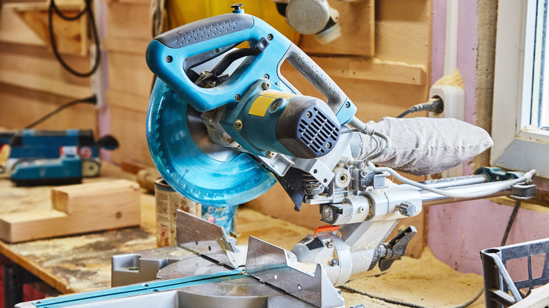 Miter saw in workshop