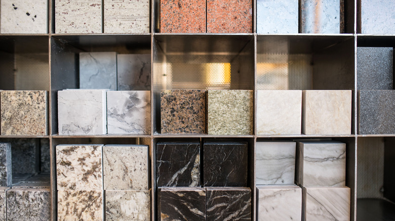 stone samples on shelves