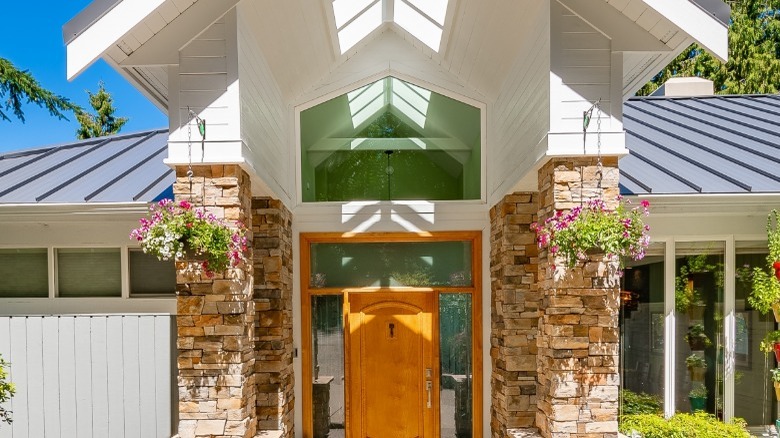 Craftsman door with sidelights and transom windows 