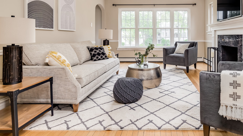 white and gray area rug