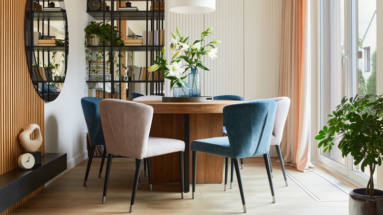 trendy dining room with table