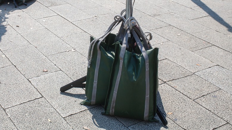 Sandbags on patio umbrella