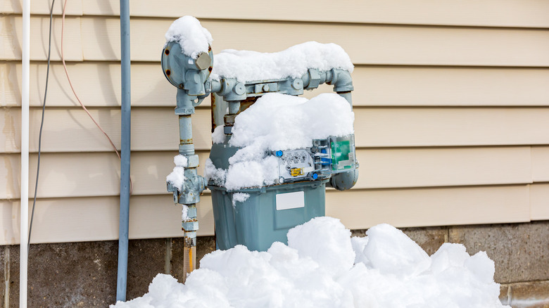 Gas meter covered in snow
