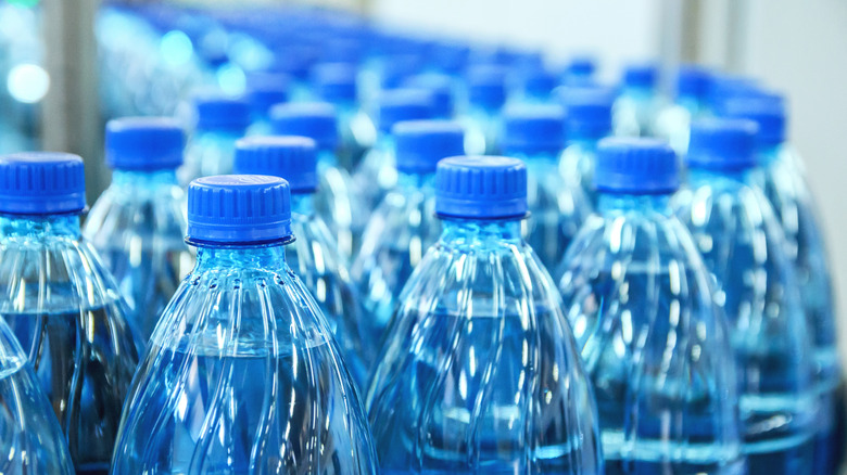 Mineral water bottles in factory