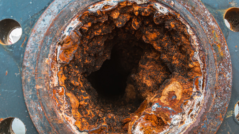 Corroded steel water pipe