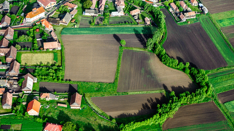 Aerial view of homes and yards