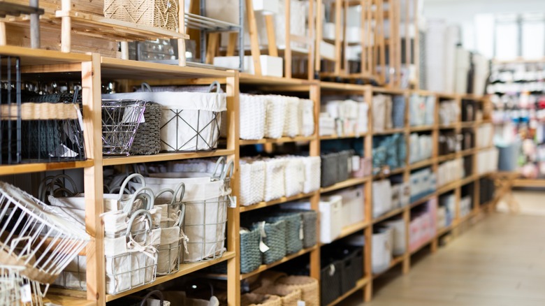 storage bins on store shelves