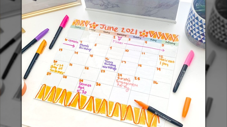 Dry erase calendar of June 