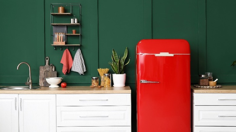 Kitchen with matte green walls