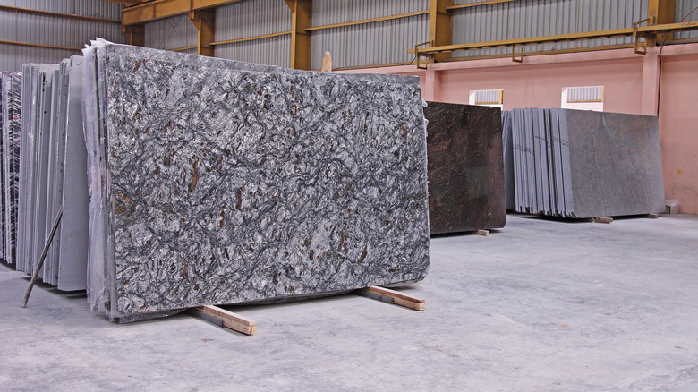 slabs of granite in warehouse