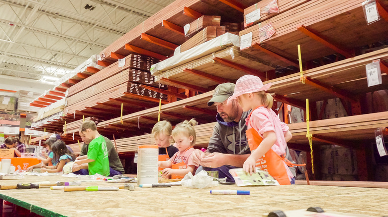 children at  workshop in Home Depot